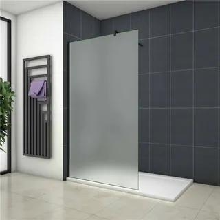 AICA walk in dusche 140X200cm Milchglas Duschwand 10mm NANO ESG-Glas mit Schwarz 90cm Stabilisator Duschabtrennung Duschtrennwand Duschkabine - milchig