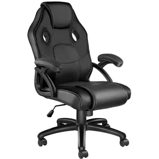 tectake Bürostuhl Mike, stufenlos höhenverstellbar, schwarz , Schwarz , Leder , 68x114.5x69 cm , Büromöbel, Bürostühle, Gaming-Sessel