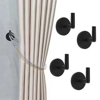 INCREWAY Vorhanghaken, selbstklebend, zur Wandmontage, Raffhalter, unsichtbarer Metall-Wandhaken, Aufbewahrungshaken, Vorhanghaken für Heimdekoration (schwarz), 4 Stück