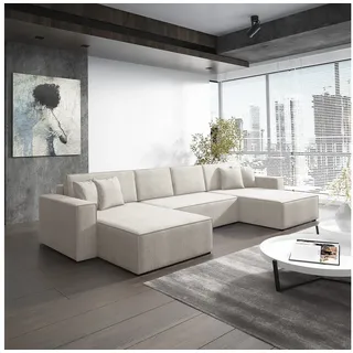 Fun Möbel Wohnlandschaft Schlafsofa Sofa CONOR PREMIUM Stoff Poso Altweiß - Weiß