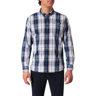 Langarmhemd, Jungen, Gr. 5XL, N-Gr, blau (night sky karo), Web, Obermaterial: 100% Baumwolle, PIONEER AUTHENTIC JEANS, kariert, regular fit taillenbedeckt, ohne Ausschnitt, Manschette, Hemden Langarmhemd, mit Karomuster