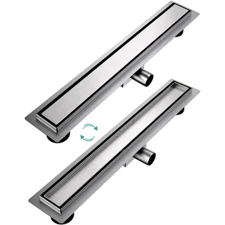 EMKE Duschrinne 60cm Edelstahl Befliesbar Komplettset Bodenablauf Dusche Siphon mit Geruchsstop und Haarsieb Randablauf, Duschablauf Ablaufrinne Dusche Doppelseitige Duschabfluss für Badezimmer