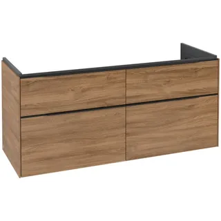 Villeroy & Boch Subway 3.0 Waschbeckenunterschrank, 4 Auszüge, Waschbecken mittig, 1272x576x478mm, C60201RH, Farbe: Front/Korpus: Kansas Oak, Griff: Volcano Black