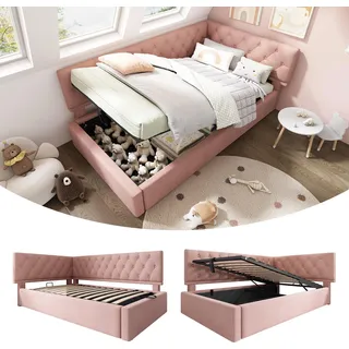 Sweiko Polsterbett Tagesbett Daybett 90x190cm, Schlafsofa mit hydraulischem Stauraum, Kinderbett Jugendbett Bettgestell mit Lattenrost aus Holz, Samt, Rosa, ohne Matratze. - Rosa