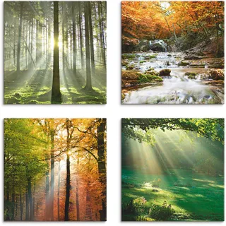 Artland Leinwandbild »Wald Wasserfall Herbsttag«, Wald, (4 St.), 4er Set, verschiedene Größen, grün