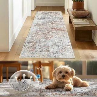TOPICK Läufer Flur Waschbar Küche Läufer Modern Abstrakte Teppich Dünner Antibakterieller Faltbar rutschfest Teppich für Brücken Schlafzimmer Wohnzimmer Tisch Flur Eingangsbereich 60x150cm Braun