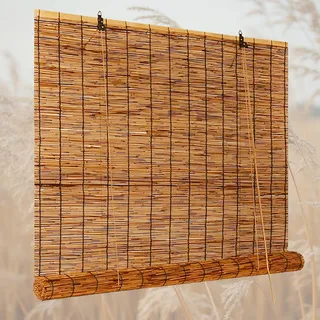 Qemgrste Bambusrollo aussenbereich 40 50 60 80 90 105 120 125 160cm Breit Balkon sichtschutz Bambus Rollo Schilf Vorhang Wetterfest Seitenzugrollo Outdoor, Natur Bambusrollo Jalousien Bambus