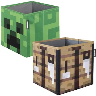 Minecraft Faltbox , Braun, Grün, Schwarz, Weiß , Textil , 27x27x27 cm , faltbar , Ordnen & Aufbewahren, Kleideraufbewahrung, Faltboxen & Hängeaufbewahrung