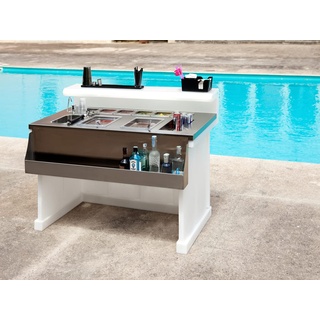 Kloris Theke Bar Workstation Cocktail Station Catering tragbar und zerlegbar Polyethylen und Edelstahl mit LED RGB und Fernbedienung Modell Easybar Farbe Neutral cm 142 x 82 h 110 cm Made in Italy