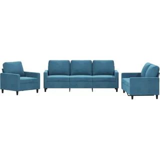 vidaXL 3-tlg. Sofagarnitur mit Kissen Blau Samt - Blau