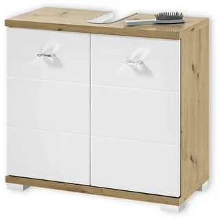 Stella Trading Badezimmer Waschbeckenunterschrank in Artisan Eiche Optik, Weiß - Moderner Bad Unterschrank Badezimmerschrank mit viel Stauraum - 60 x 52 x 30 cm (B/H/T)