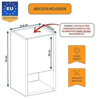 Blumenständer für Innenräume, Blumenkasten ohne Einsatz, Pflanzkasten 45x22,6x22,6cm - BETON