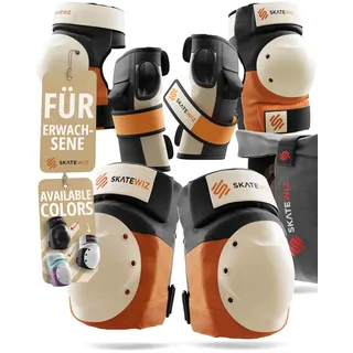 SKATEWIZ Inliner Schoner Erwachsene - Schoner Inliner Erwachsene - Knieschoner Ellenbogenschützer - Skate Protektoren Schutzausrüstung - Schützer Damen Herren - SHIELD Größe M/L Sunrise Orange