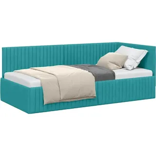 SYFAXTM Eckbettgestell mit Kopfteil Türkis 90 x 190 cm Samt - Türkis