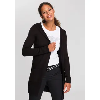 Kapuzenstrickjacke KANGAROOS, Damen, Gr. 48/50, schwarz, Strick, Obermaterial: 100% Polyacryl, gerade Po-bedeckend, eingesetzt Rippbündchen, Strickjacken Kapuzenstrickjacke, mit aufgesetzten Taschen und breiten Rippbündchen