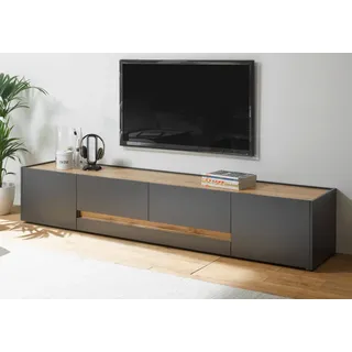 furn.design TV - Lowboard TV - Unterteil Center in grau matt Eiche Wotan 220 cm - Grau, Naturbelassen