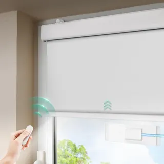 DENFOON Solar Elektrische Rollos Innen,Thermorollo Klemmfix ohne Bohren & mit Bohren,Verdunklungsrollo mit Fernbedienung Wiederaufladbar Akku Rohrmotor Rollo für Fenster Weiß,70x170cm(B x L)