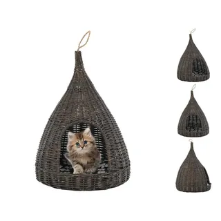 vidaXL Katzenhaus mit Kissen Grau 40x60 cm Naturweide Tipi - Grau