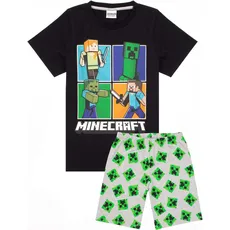 Minecraft, Jungen, Pyjama, Schlafanzug mit Shorts  Jungen, Schwarz, (128)