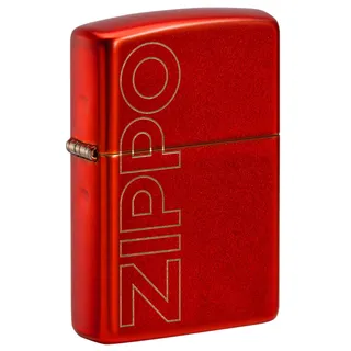 Zippo Sturmfeuerzeug - Vertical Logo, Metallic Red, Laser Engrave - Nachfüllbar - Wiederverwendbar - Windfestes Design - Geschenkbox - Made in USA