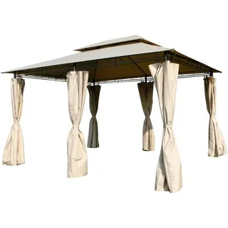 XXL Metall Pavillon Doppeldach 3x4 m wasserdicht Gartenpavillon Seitenteile taupe - Taupe