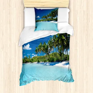 ABAKUHAUS Ozean Bettbezug Set für Einzelbetten, Strand Aqua Palmen Himmel, Milbensicher Allergiker geeignet mit Kissenbezug, Mehrfarbig