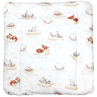 TupTam Baby Wickeltischauflage mit Baumwollbezug Gemustert, Farbe: Schlafende Baby Tiere/Beige, Größe: 75 x 85 cm