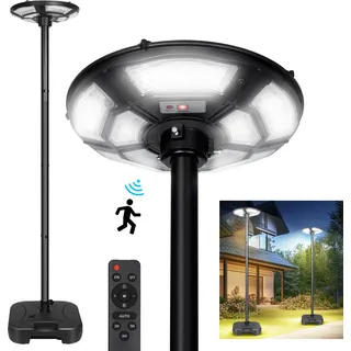 Solar Straßenlaterne 750LEDs 6500K Solarlampe mit Bewegungsmelder und 2m Lichtmast Wasserbefüllbarer Fuß Außen Sicherheitleuchte Solarstrahler