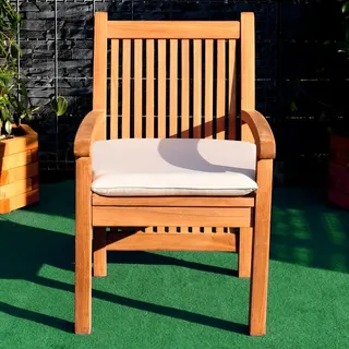 Teako Design Gartenstuhl Pescara aus Teakholz – Robuster Outdoor-Stuhl mit Sitzkissen (Creme) - Creme