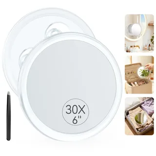 Auxmir 30X Vergrößerungsspiegel 15cm mit 3 Saugnäpfen, Kosmetikspiegel mit 30-Fach Vergrößerung, Schminkspiegel Wandspiegel für Zuhause Badezimmer Reisen