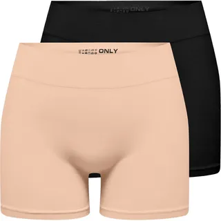 Hotpants ONLY "ONLVICKY S-LESS MINI SHORTS 2-PACK", Damen, Gr. S, N-Gr, beige (schwarz pack:schwarz, peach taffy), Jersey, Obermaterial: 94% Polyamid, 6% Elasthan, unifarben, figurbetont kurz, Hosen Hotpants