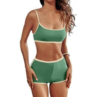 AngiMelo Bikini-Set mit hoher Taille für Damen, zweiteilig, Bauchkontrolle, Badeanzüge, bescheidener Badeanzug, Shorts, Badeanzüge, Teenager, Armeegrün Bikini-Set, S