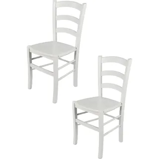 t m c s Tommychairs - 2er Set Stühle VENEZIA für Küche und Esszimmer, robuste Struktur aus lackiertem Buchenholz im Farbton Weiss (deckend) und Sitzfläche aus Holz - Weiß