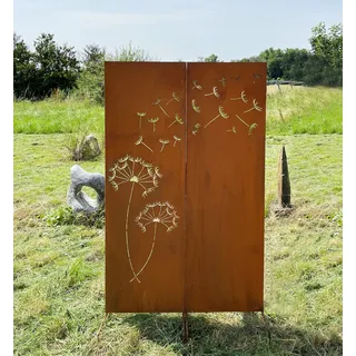 edelrostdesign 2er Set Sichtschutz Pusteblume mit Samen 165x100cm Rost Metall Paravent braun 100 cm x 165 cm