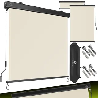 KESSER® Senkrechtmarkise Außenrollo Handkurbelmechanismus Balkonrollo Sonnen & Sichtschutz Beschattung Sonnenschutz Außen Rollo mit Kurbel Markisenkasten Balkon & Terrasse Inkl. Montageset & Abdeckung - Beige