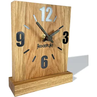 Flexistyle Modern standuhr tischuhr klein aus Holz Eiche Wohnzimmer Badezimmer Uhr Holz tischuhren holzuhr Tisch Uhr tischuhr modern standuhr Clock, (Style 1), Shwarz/Oak,