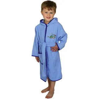Kinderbademantel WÖRNER "Traktor hellblau" Gr. 86, blau (hellblau), L:60cm, Baumwolle, Hausmäntel, Kinderbademantel, mit Stickerei, mit Tasche, maschinenwaschbar, trocknergeeignet
