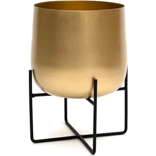 Olly & Rose Gold Pflanzenständer mit Pflanztopf Groß Metall Pflanzgefäß mit schwarzem Ständer Blumentopf für Außen- und Zimmerpflanzen und Blumen (Gold)