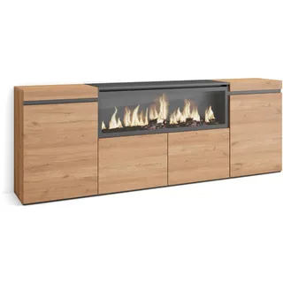 Skraut Home | Sideboard, Highboard | Kommode, Komodenschrank | 210 | 4 Türen | Elektrokamin XXL | Moderner Stil | Eiche
