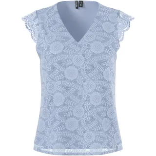 pieces Spitzentop »PCOLLINE SL LACE V-NECK TOP WVN NOOS«, blau