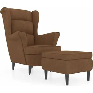 Ohrensessel mit Hocker Braun Samt - Braun