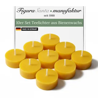 Figura Santa Teelichter Bienenwachs Premium Bienenwachskerzen mit natürlichem Duft Weihnachten - Lange Brenndauer & ohne Hülle (10, Gelb)