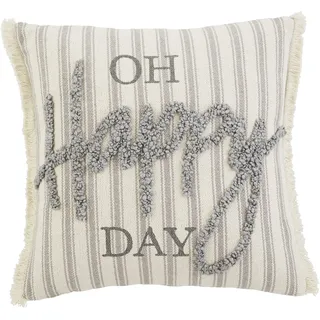 Mud Pie Day Happy Tufted Kissen, gestreift, 45,7 x 45,7 cm