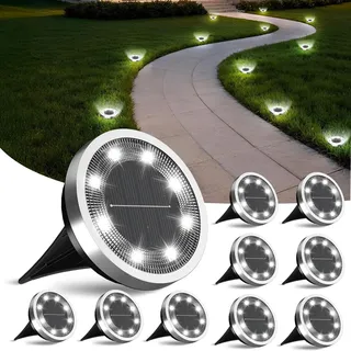 FLOWood 10 Stück Solar Bodenleuchten Aussen, 6500K Kaltweiß Solarleuchten für Garten Außen mit 8 LEDs, Wasserdicht Led Solar Gartenleuchten, Solarlampen für Außen Garten Rasen Auffahrt ·Gehweg Patio