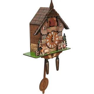 Kuckucksuhr aus Holz - Traditionelle Wanduhr im Schwarzwald-Stil - Automatisch schwingendes Pendel - Antikes Design - Blau