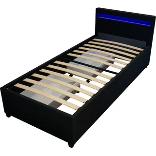HOME DELUXE - LED Bett NUBE - Schwarz, 90 x 200 cm - inkl. Lattenrost und Schubladen I Polsterbett Design Bett inkl. Beleuchtung - Schwarz