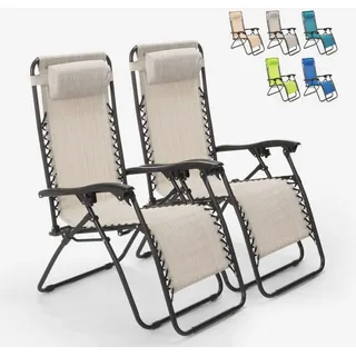 2er Set klappbare Liegestühle Sonnenliegen Strandliegen für Garten und Strand Emily Zero Gravity - Grau - Grau