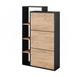 Vicco Schuhkommode Orlando Goldkraft Eiche 80 x 128.3 cm mit 3 Fächern , Honigeiche, Anthrazit , Holzwerkstoff , 80x128.3x24.2 cm , Garderobe, Schuhaufbewahrung, Schuhkipper
