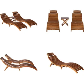 vidaXL 3 tlg. Sonnenliege mit Teetisch Akazie Massivholz - Sonnenliege Mit Tisch - Sonnenliegen Mit Tischen - Sonnenliege - Sonnenliegen - Braun
