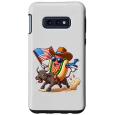 Hülle für Galaxy S10e Funny Hotdog US Flag Riding Bull 4th of Juli Rodeo Lovers
